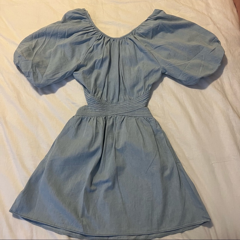 Anthropologie Love the Label Puff Sleeved Mini Dress Denim